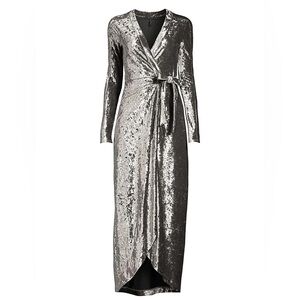 BCBG MAXAZRIA grey velour faux wrap maxi dress XS